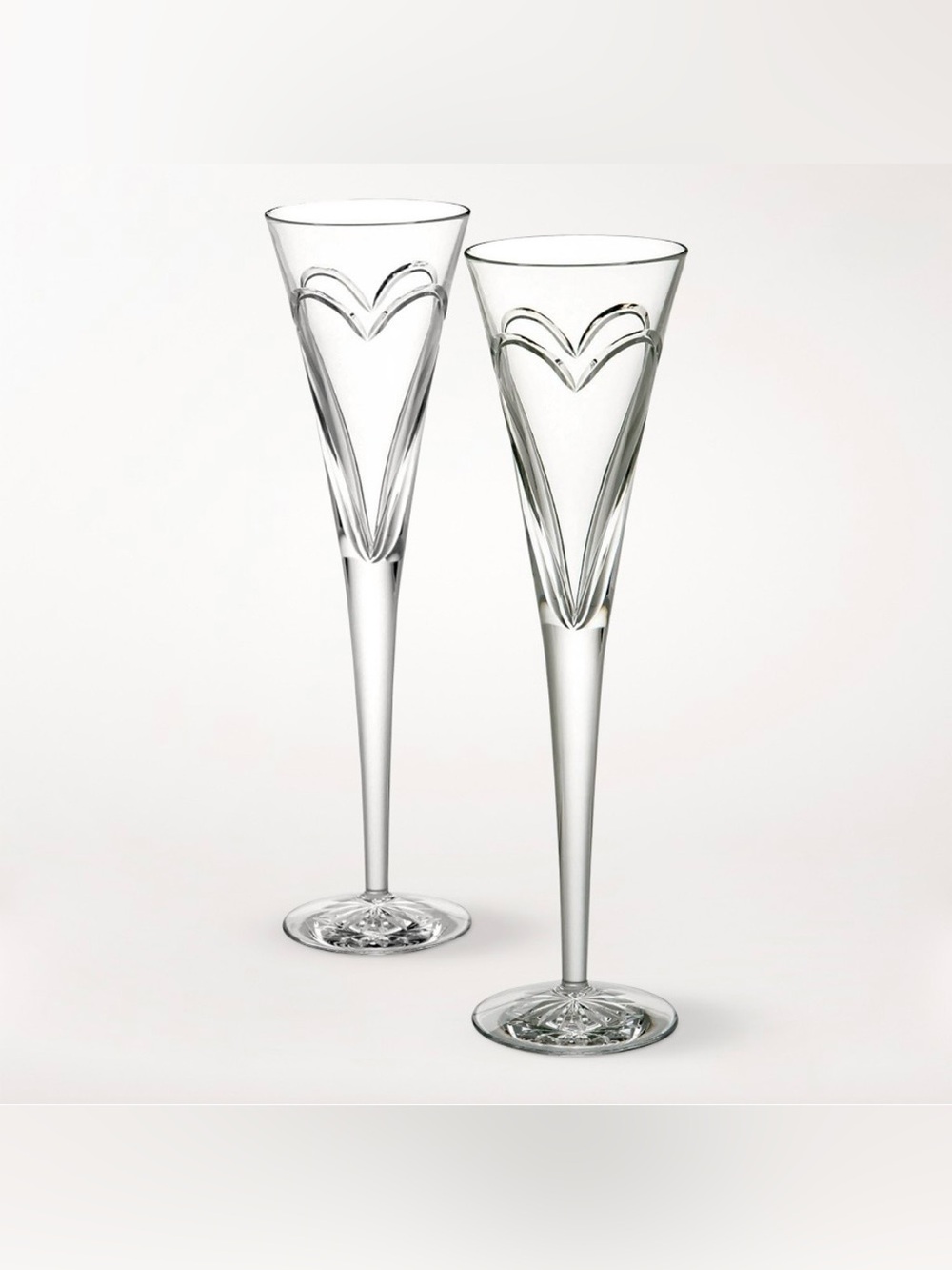 Waterford Crystal Wishes Love & Romance Heart Champagne Toasting Flutes Set of 2
